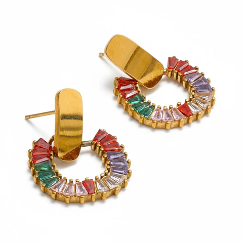 Brincos Radiant Crystal Dourado | Aço Inoxidável