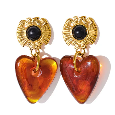 Brincos Amber Heart Dourado | Aço Inoxidável