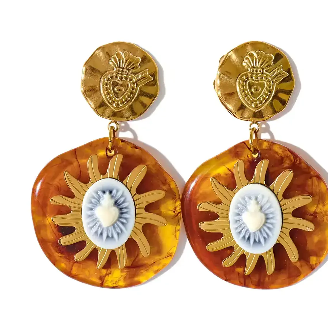 Brincos Sacred Amber Sun Dourado | Aço Inoxidável 2