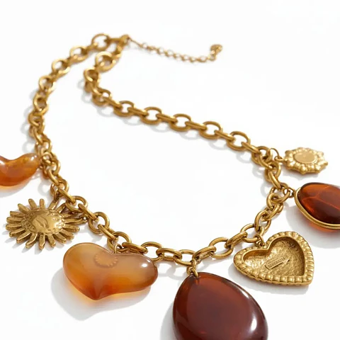 Colar Vintage Charms Âmbar em Aço Inoxidável Premium 18K