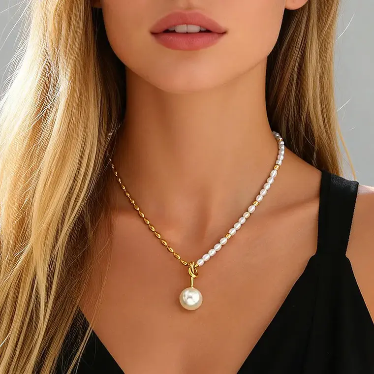 Colar Pérola Elegance em Aço Inoxidável Banhado a Ouro 18K 1