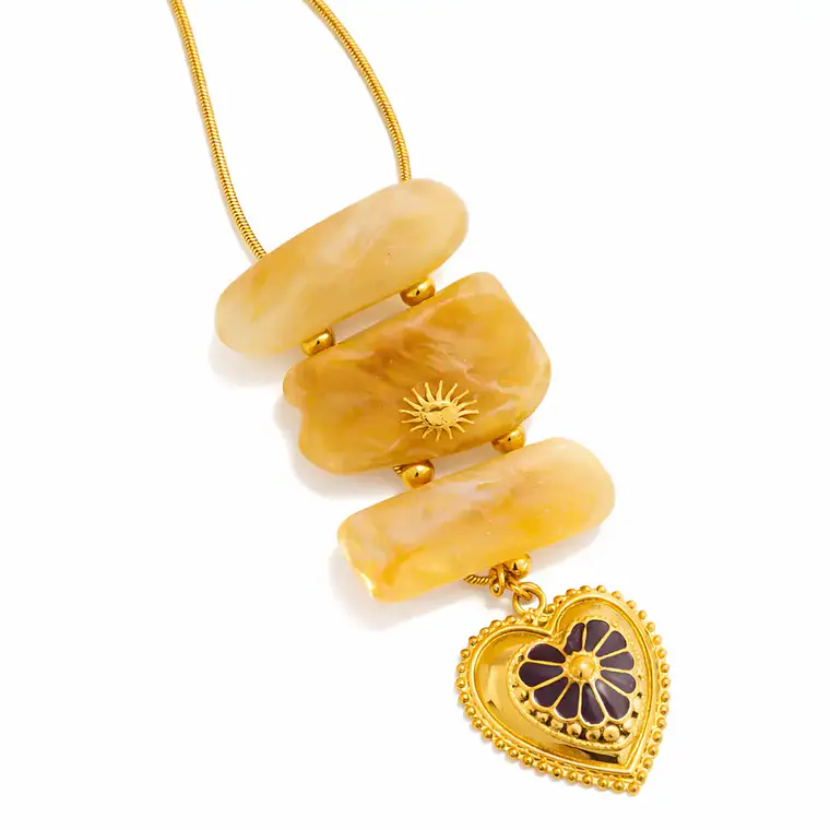 Colar Geometric Heart Âmbar em Aço Inoxidável Banhado a Ouro 18K 2