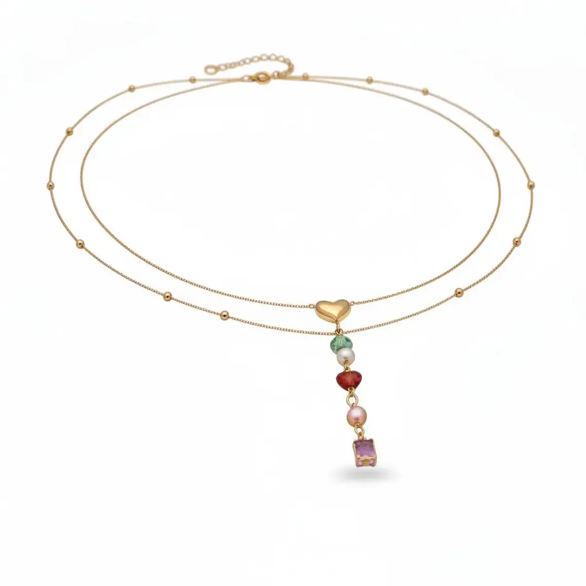 Colar Íris Multigemas em Camadas em Aço Inoxidável Banhado a Ouro 18K 2