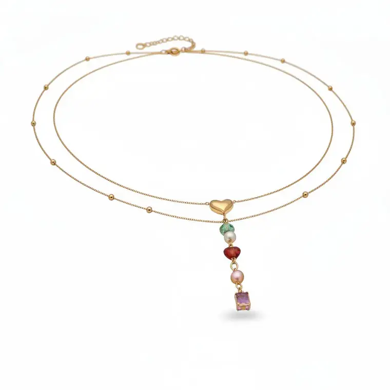 Colar Íris Multigemas em Camadas em Aço Inoxidável Banhado a Ouro 18K 2