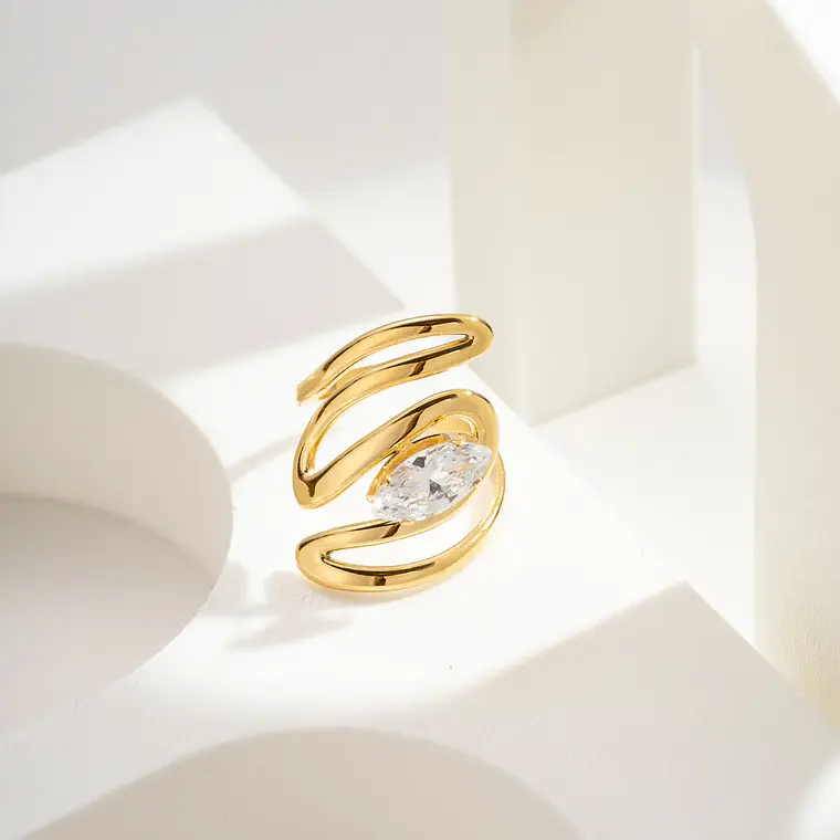 Anel Marquise Ajustável em Aço Inoxidável Dourado 1