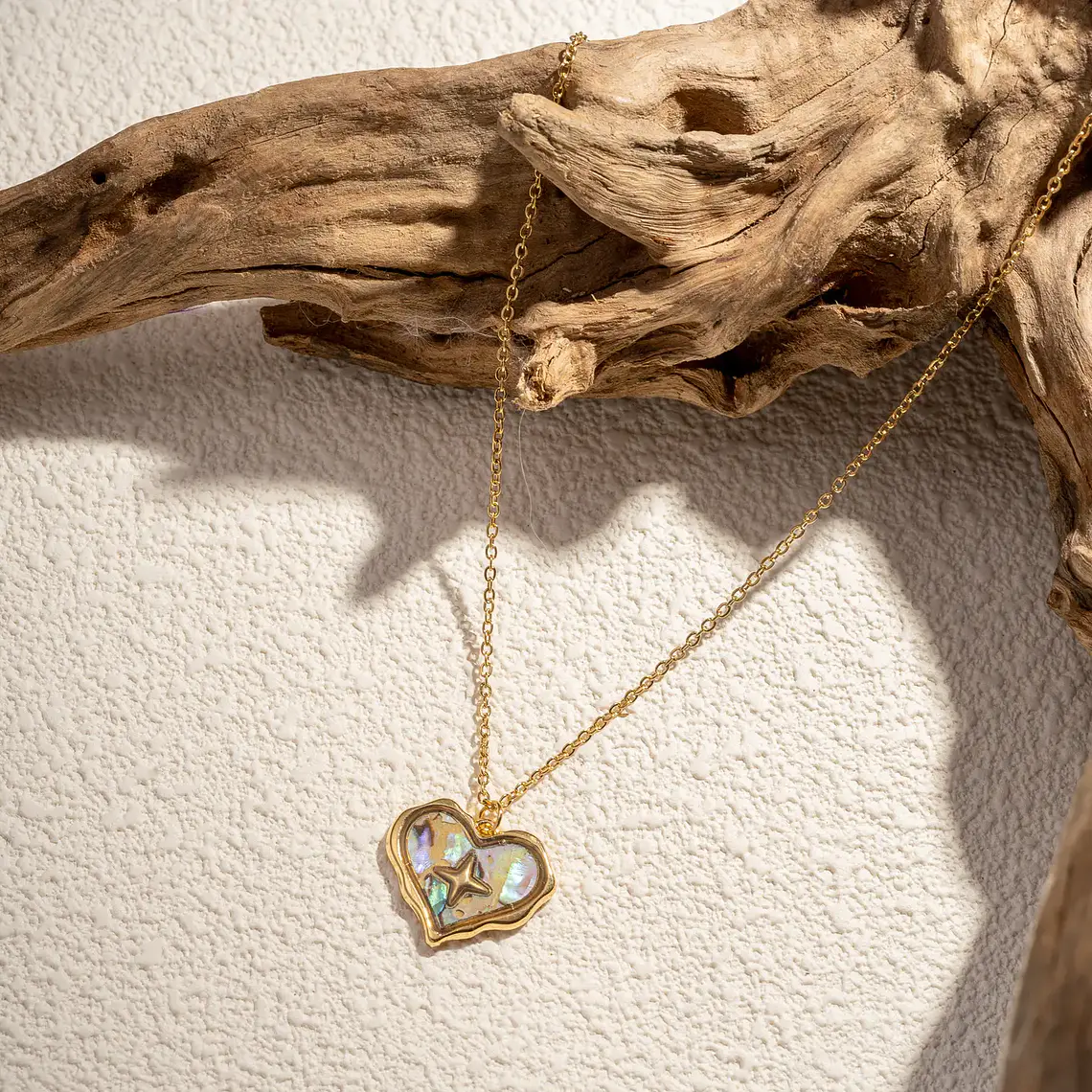 Colar Heart Shell Star Madre Pérola em Aço Inoxidável Dourado 1