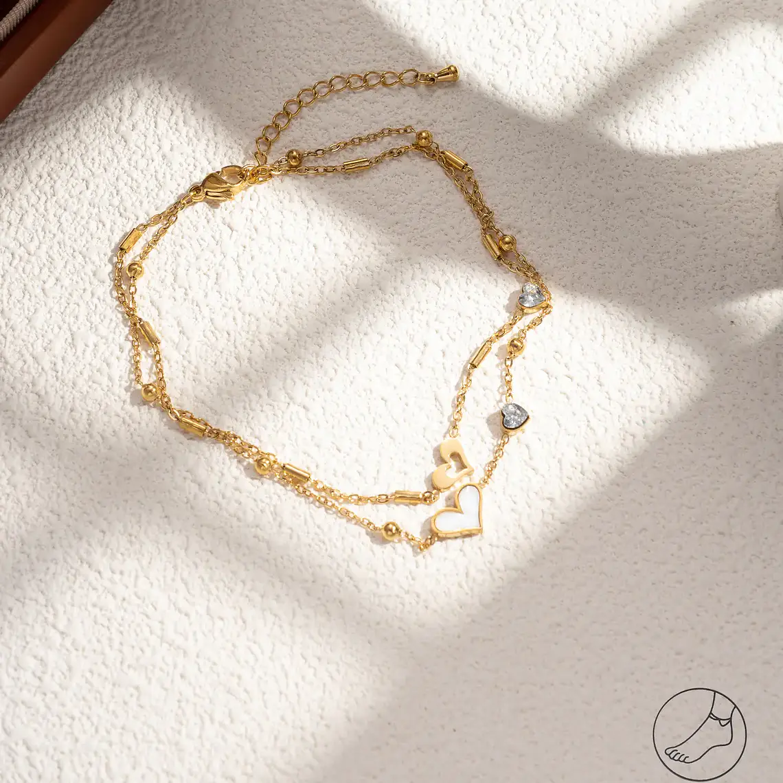 Corrente de Tornozelo Hearts Shine em Aço Inoxidável Dourado 2