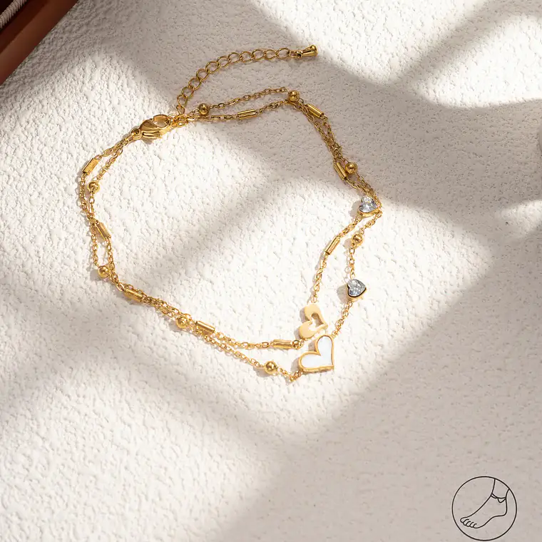 Corrente de Tornozelo Hearts Shine em Aço Inoxidável Dourado 2