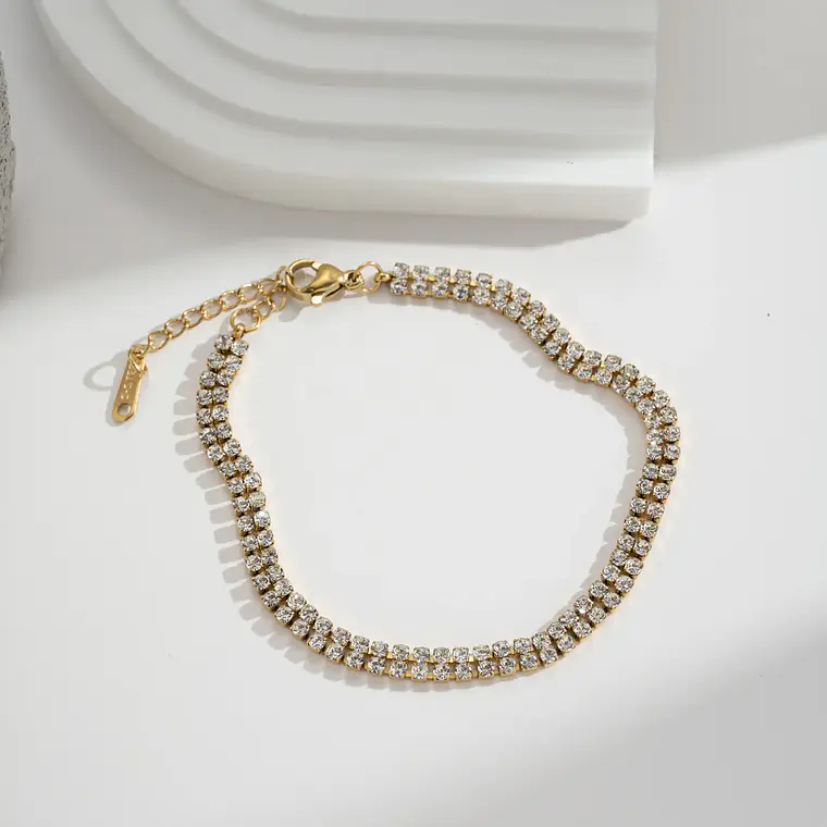 Pulseeira Strass Luxe em Aço Inoxidável Dourado 1