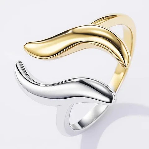 Anel Dual Flow Gold & Silver em Aço Inoxidável