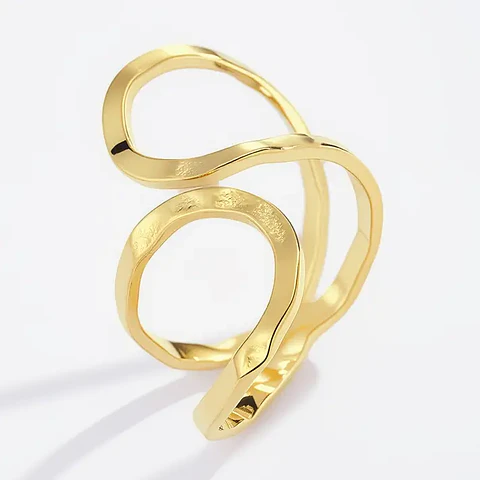 Anel Dual Flow Gold & Silver em Aço Inoxidável