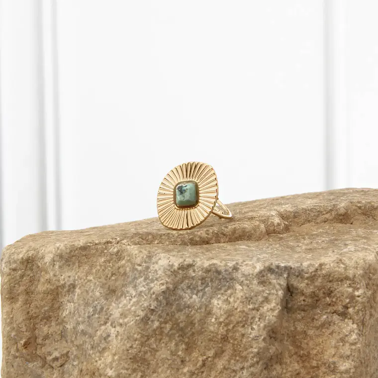 Anel Ajustável African Turquoise Dourado em Aço Inoxidável 2