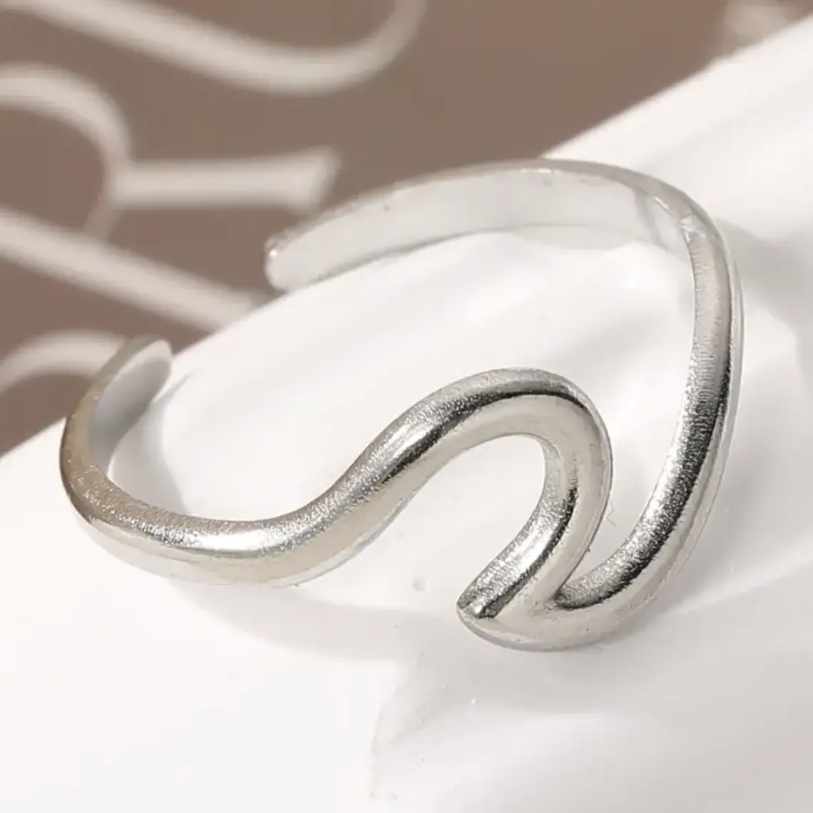 Anel Ajustável Wave Silver em Aço Inoxidável 1