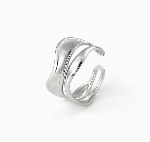 Anel Ajustável Ocean Wave Silver em Aço Inoxidável