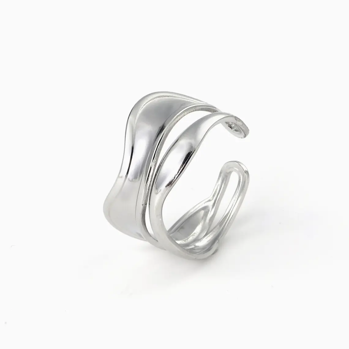 Anel Ajustável Ocean Wave Silver em Aço Inoxidável 1