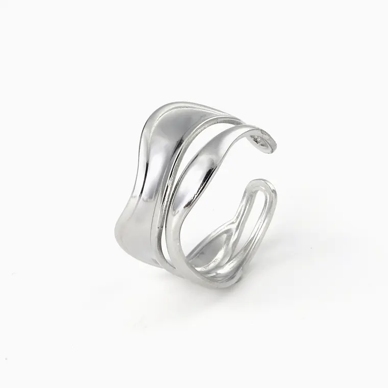 Anel Ajustável Ocean Wave Silver em Aço Inoxidável 1