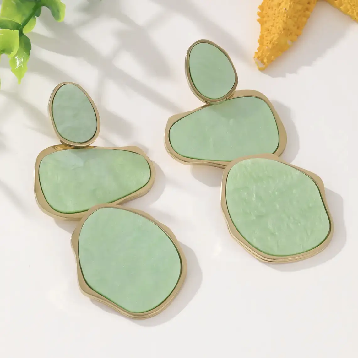Brincos Pendentes Verde Mint em Aço Inoxidável 1
