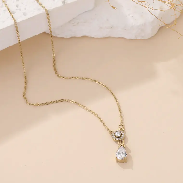 Colar Gota Cristal Dourado 1