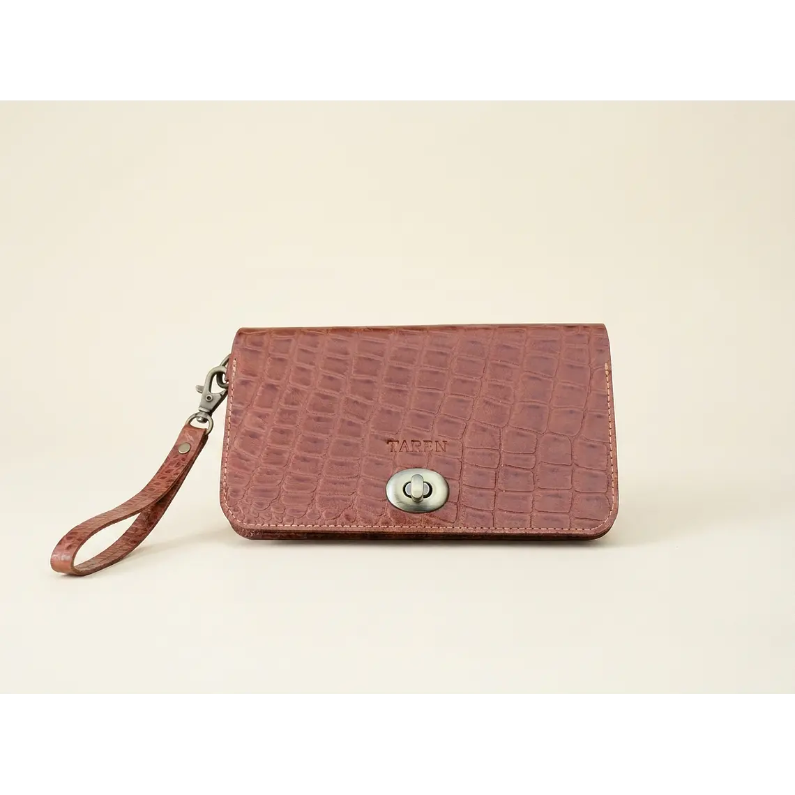 Billetera Mujer Multipropósito Camel Croco 2