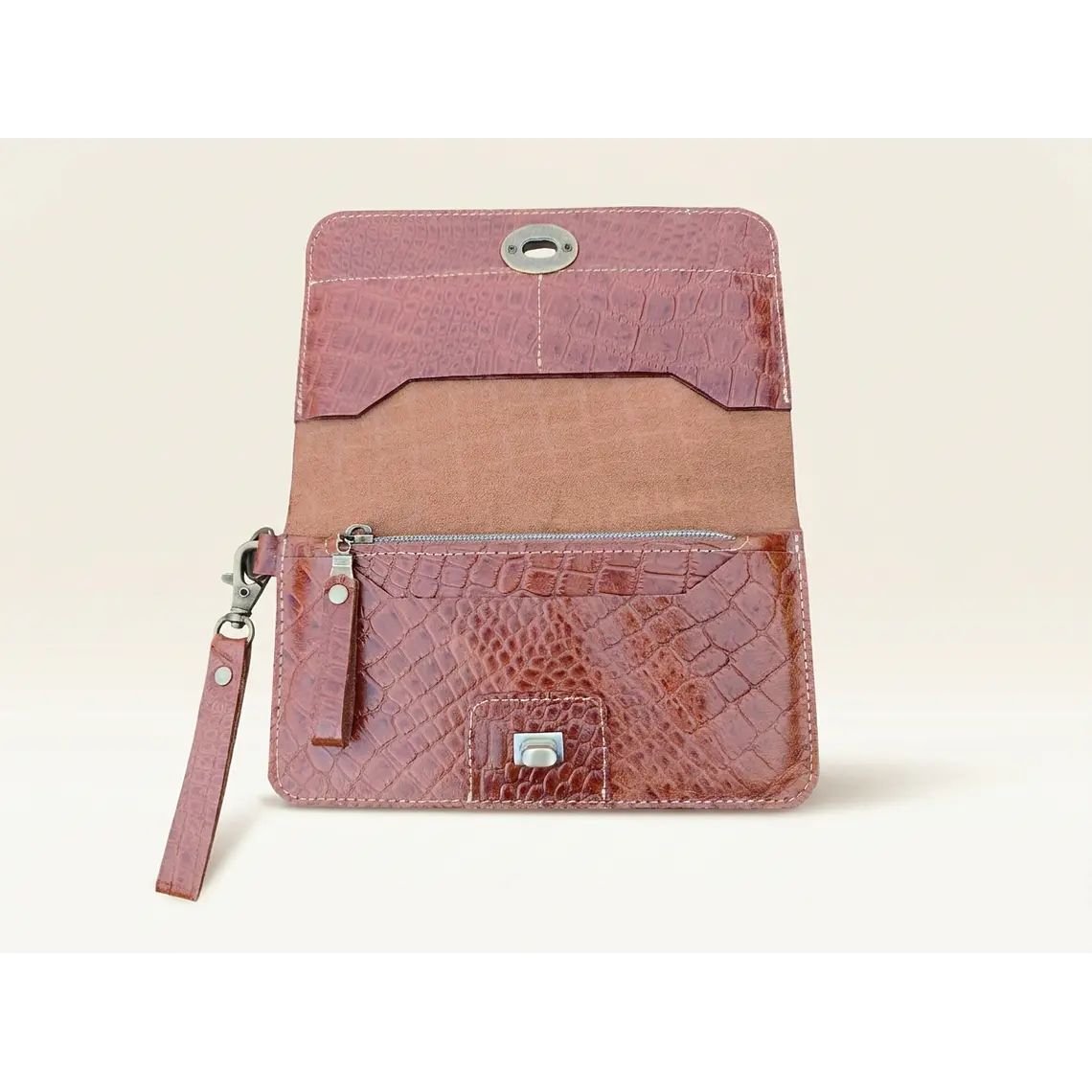 Billetera Mujer Multipropósito Camel Croco 11