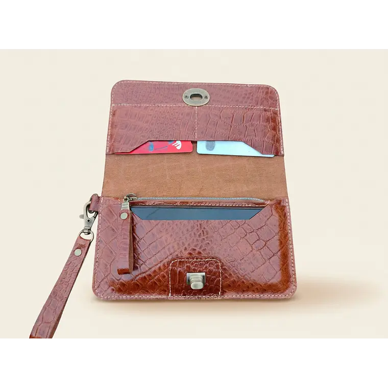 Billetera Mujer Multipropósito Camel Croco 5