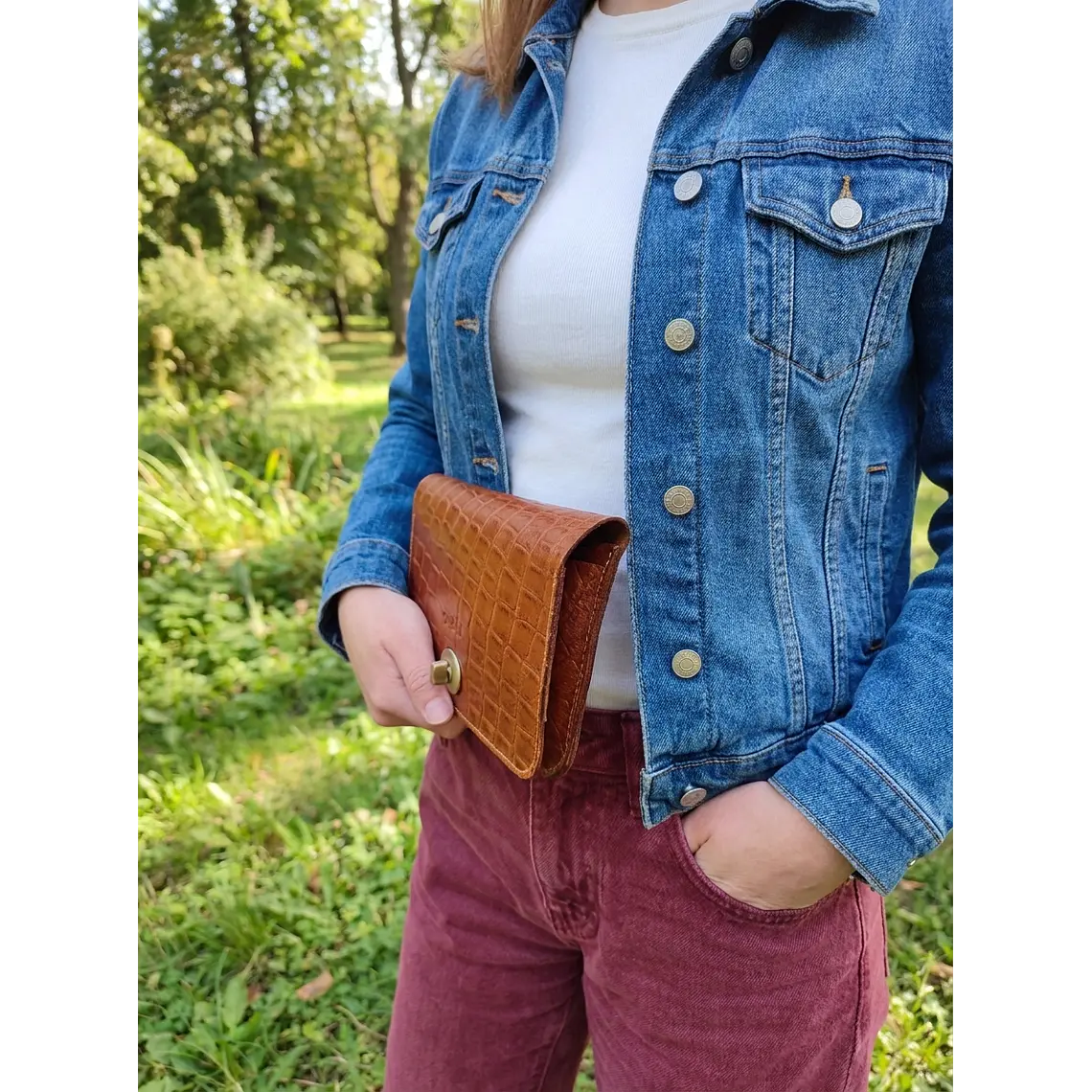 Billetera Mujer Multipropósito Camel Croco 4