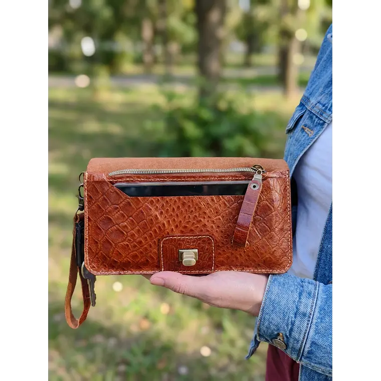 Billetera Mujer Multipropósito Camel Croco 3