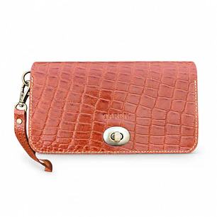 Billetera Mujer Multipropósito Camel Croco