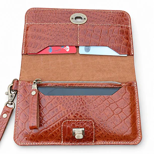 Billetera Mujer Multipropósito Camel Croco