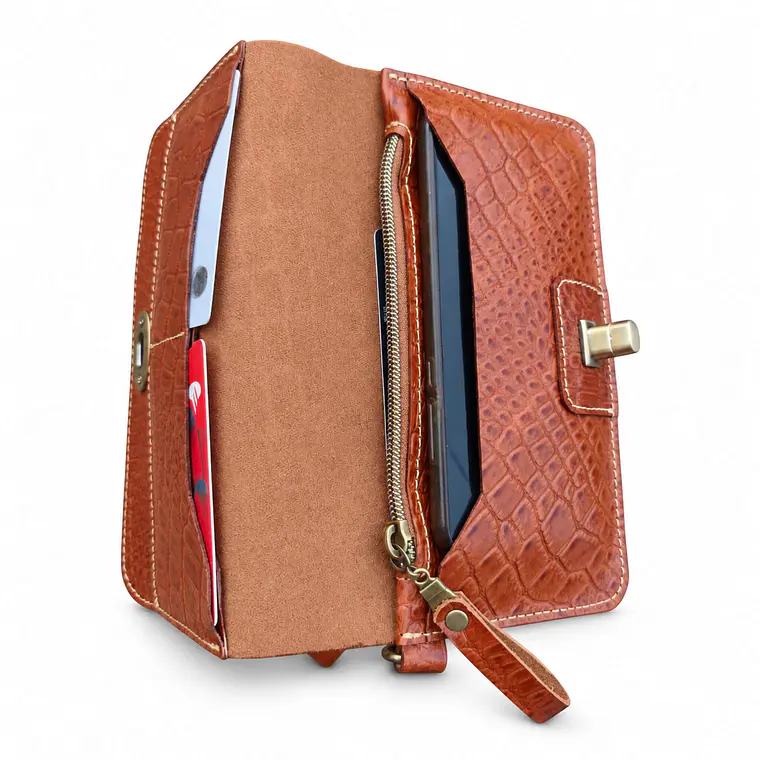 Billetera Mujer Multipropósito Camel Croco 13