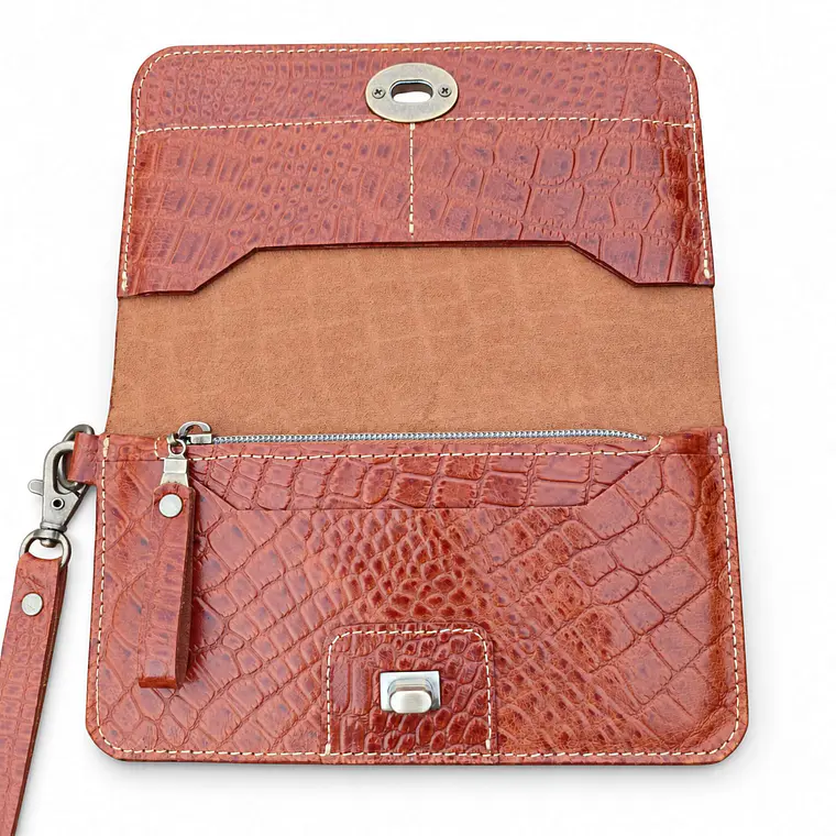 Billetera Mujer Multipropósito Camel Croco 8