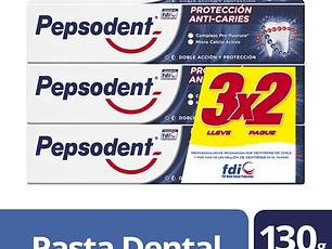 Pepsodent Pasta Dental Protección Anti Caries 3x130gr