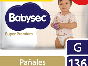 Pañales Babysec Super Premium Talla G 136 unidades