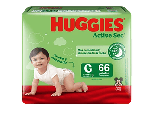 Huggies Pañal Bebe Active Sec G 66 unidades