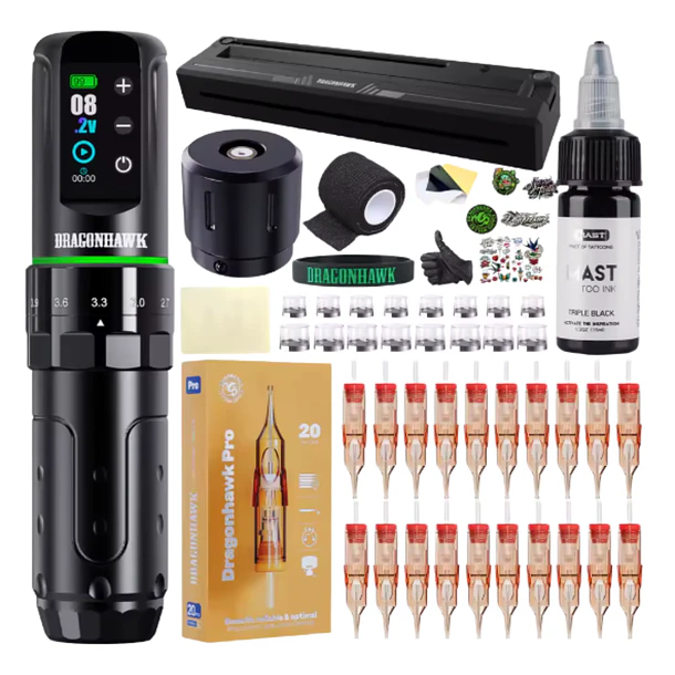 Kit de Tatuaje Dragonhawk L3 Completo: Máquina Inalámbrica + Impresora Térmica A4