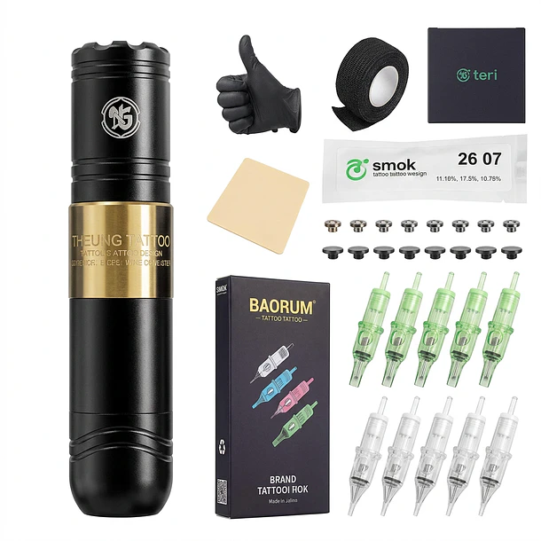 Kit Maquina de tatuar tipo Pen – Edición Dorada -stroke regulable