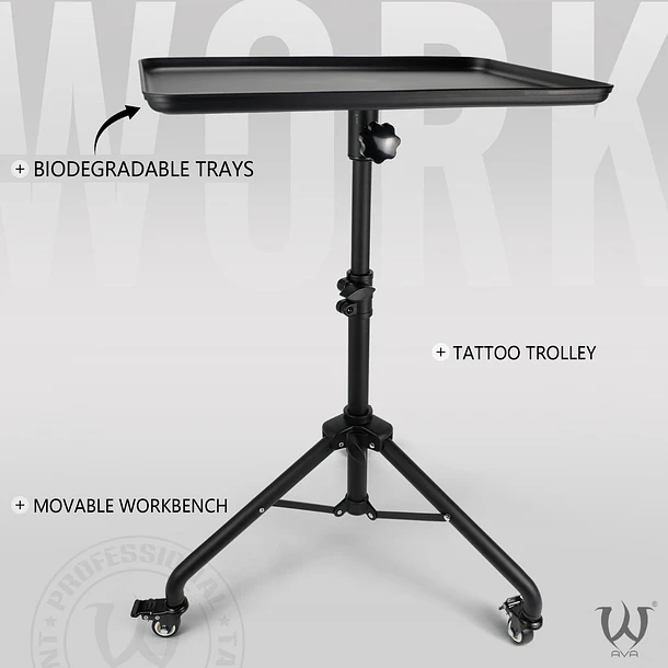 Mesa Auxiliar para Tatuaje AVA con Ruedas – Bandeja 50x35 cm