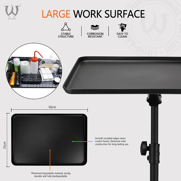 Mesa Auxiliar para Tatuaje AVA con Ruedas – Bandeja 50x35 cm 6