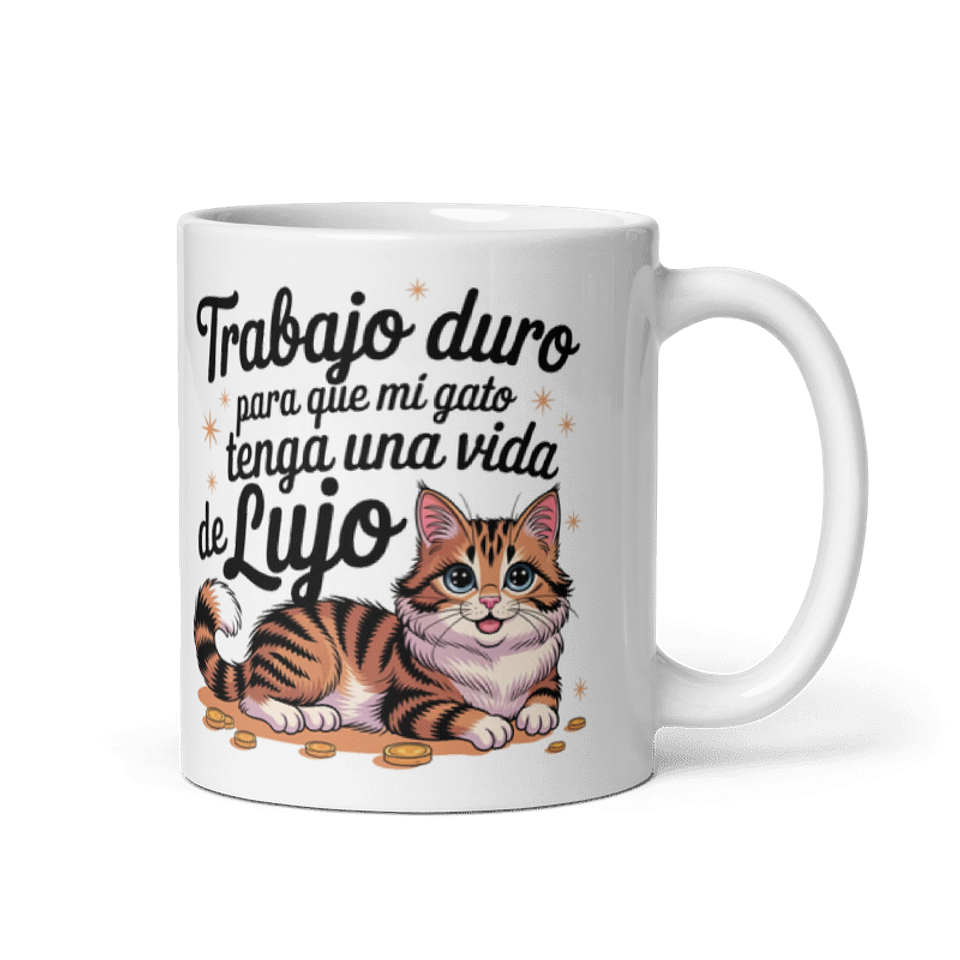 Taza Regalo - Trabajo duro para que mi gato tenga una vida de lujo  1
