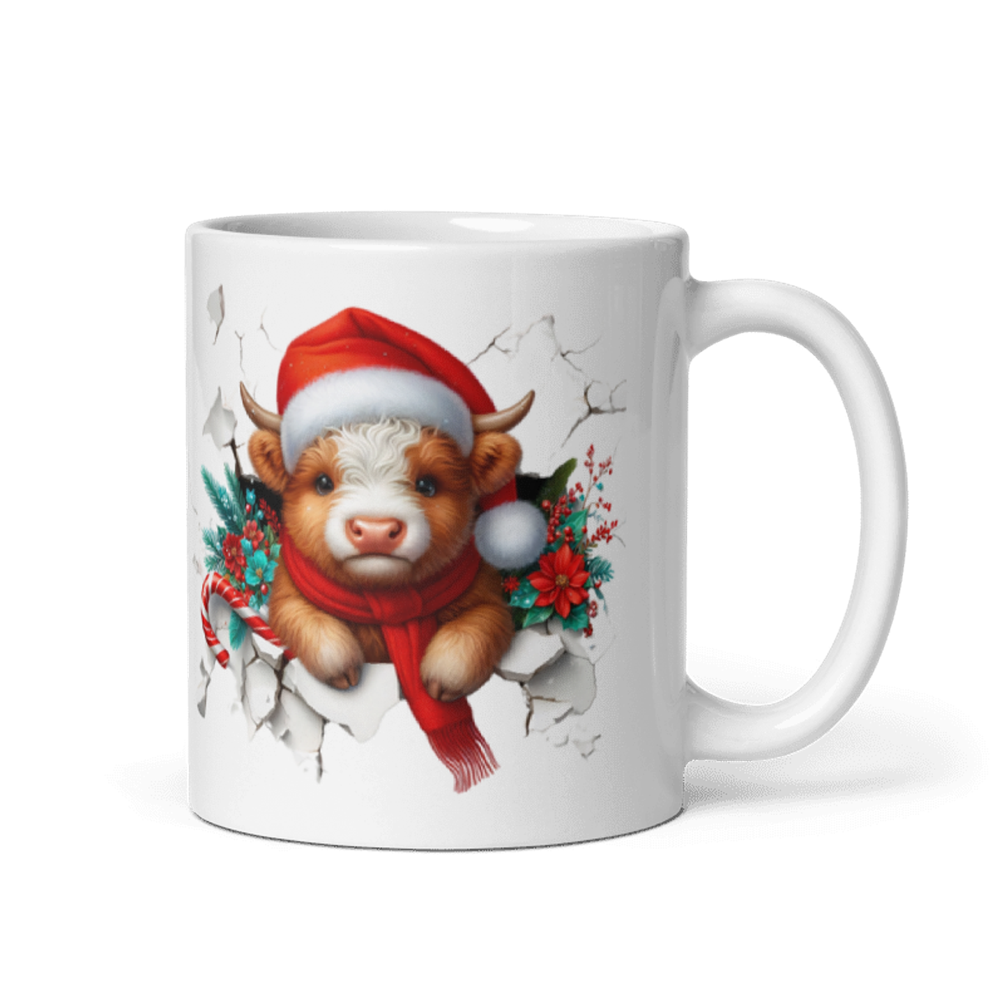 Taza de Navidad - Vaca con gorro y bufanda navideña 1