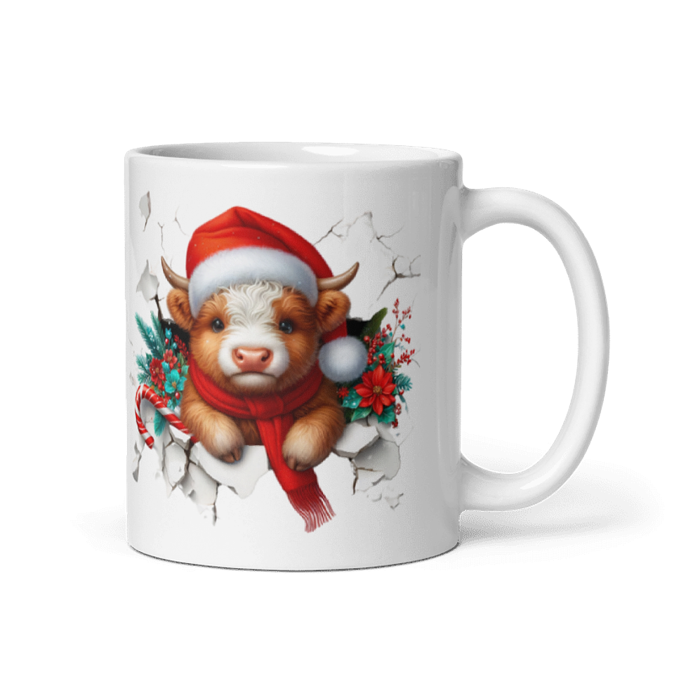 Taza de Navidad - Vaca con gorro y bufanda navideña 1