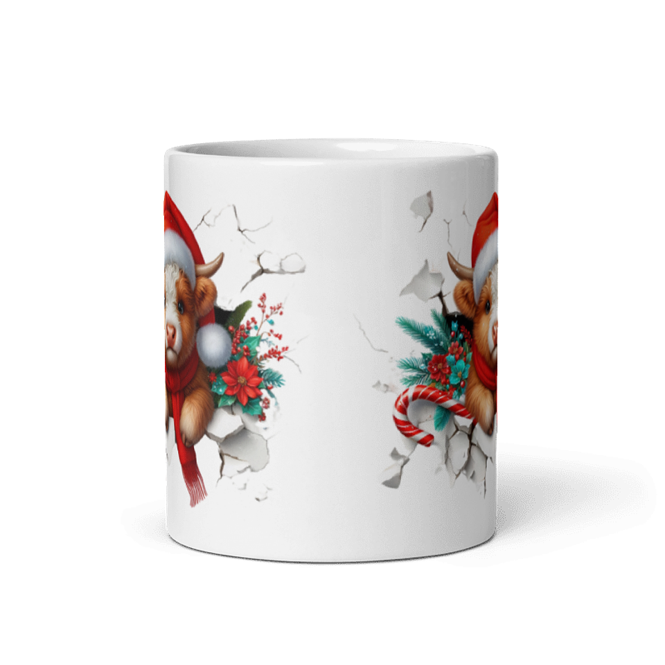 Taza de Navidad - Vaca con gorro y bufanda navideña 3