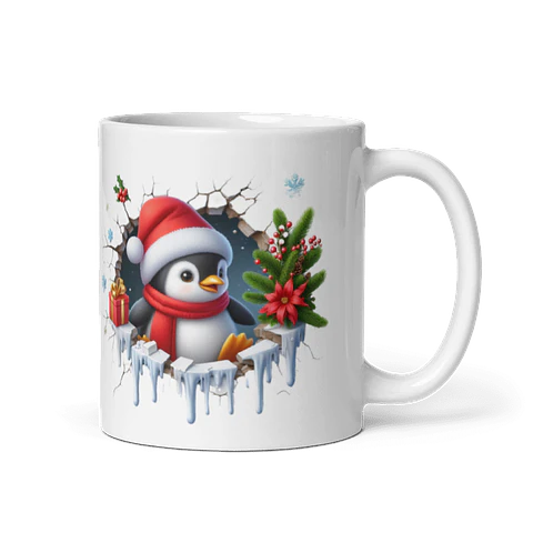Taza de Navidad - Pingüino tierno, gorro de Santa Claus y regalo 