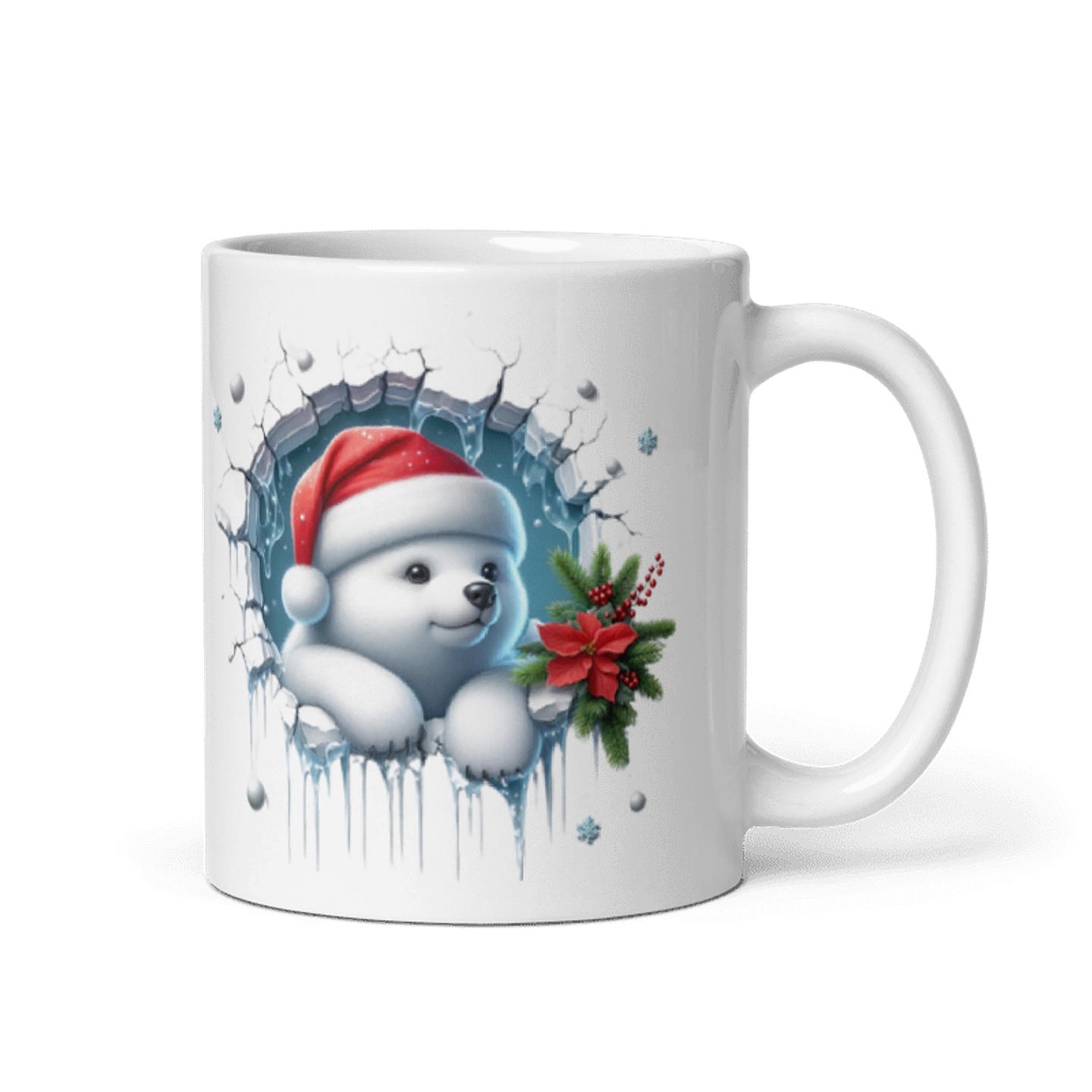 Taza de Navidad - Osito polar tierno y gorro de Santa Claus con diseño invernal 1