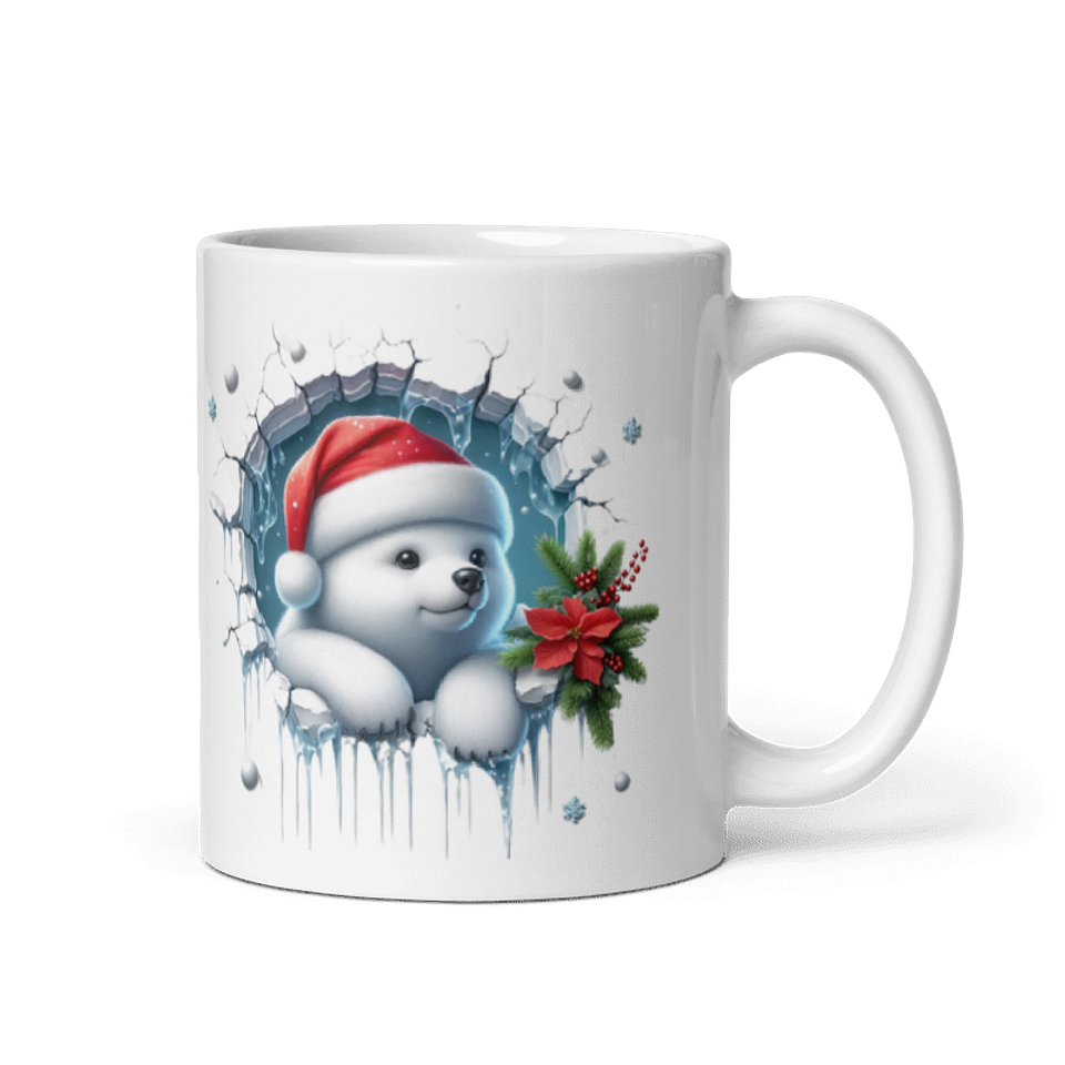 Taza de Navidad - Osito polar tierno y gorro de Santa Claus con diseño invernal 1