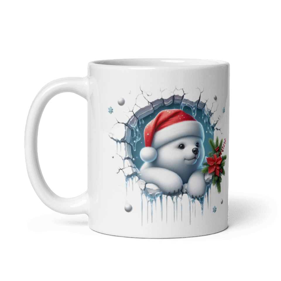 Taza de Navidad - Osito polar tierno y gorro de Santa Claus con diseño invernal 2