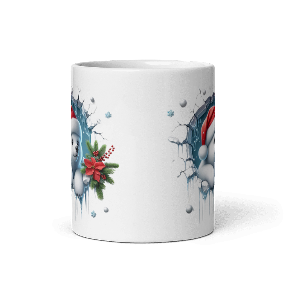 Taza de Navidad - Osito polar tierno y gorro de Santa Claus con diseño invernal 3