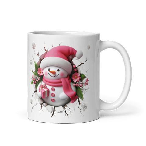 Taza de Navidad - Muñeco de nieve tierno en rosa con diseño navideño