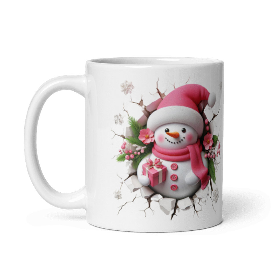 Taza de Navidad - Muñeco de nieve tierno en rosa con diseño navideño 2