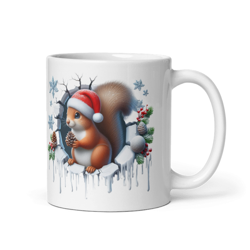 Taza de Navidad - Ardilla Navideña con Gorro de Santa Claus 1